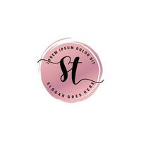 ST Initial Letter handwriting logo with circle brush template vector