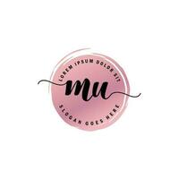 MU Initial Letter handwriting logo with circle brush template vector