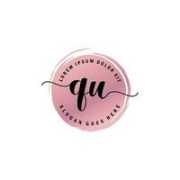 QU Initial Letter handwriting logo with circle brush template vector