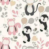 Cute Penguin and Monkey Seamless Pattern vector