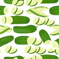 Fresh Organic Cucumber Illustration Seamless Pattern vector