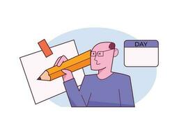 Man writing notes, write on sticky notes develop the business project in the office vector