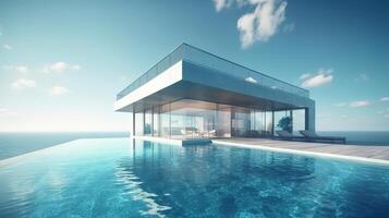 3d rendering of modern cozy house with pool. photo