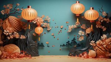 Mid Autumn Festival with Paper Lantern. Generative Ai photo