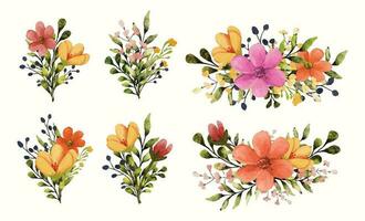 Glorious flower filled brunch bouquet set collection in watercolor vector