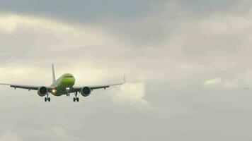 NOVOSIBIRSK, RUSSIAN FEDERATION JULY 15, 2022 - Passenger airplane of S7 Airlines landing at Tolmachevo airport. Footage of a passenger plane arriving. Tourism and travel concept video