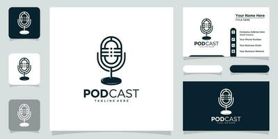 Podcast Microphone Icon. Web Symbol Logo Template Design Element with business card design Premium Vector