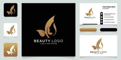 Beauty logo with woman style and business card design template Premium Vector