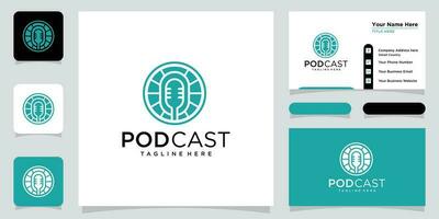 Podcast Microphone Icon. Web Symbol Logo Template Design Element with business card design Premium Vector