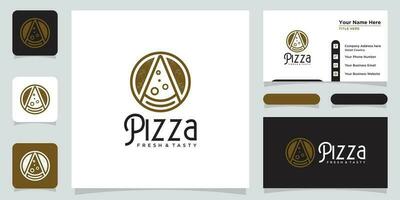 Pizza restaurant design logo. symbols for food and drink with business card design Premium Vector