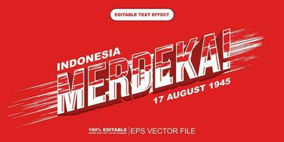 3d Indonesia Merdeka texto efecto modelo vector