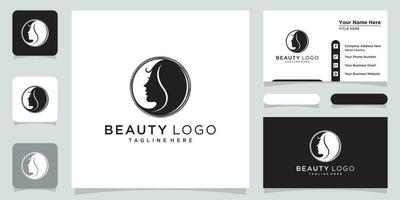 Beauty logo with woman style and business card design template Premium Vector