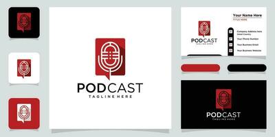 Podcast Microphone Icon. Web Symbol Logo Template Design Element with business card design Premium Vector