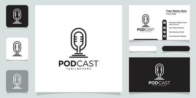 Podcast Microphone Icon. Web Symbol Logo Template Design Element with business card design Premium Vector