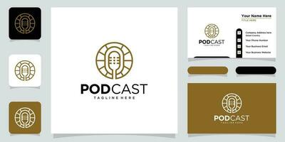 Podcast Microphone Icon. Web Symbol Logo Template Design Element with business card design Premium Vector