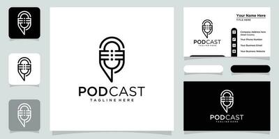 Podcast Microphone Icon. Web Symbol Logo Template Design Element with business card design Premium Vector