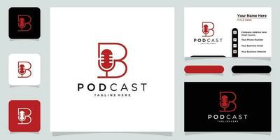 Letter B with podcast logo template illustration. Premium Vector