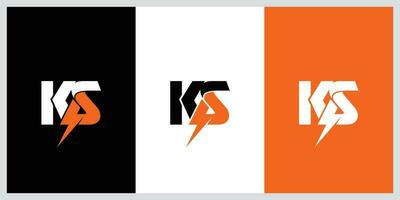 KS Letter Logo Design With Lightning icon concept. Vector Illustration