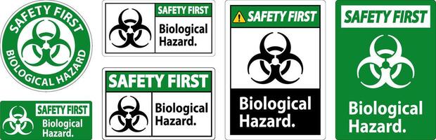 Safety First Label Biological Hazard On White Background vector