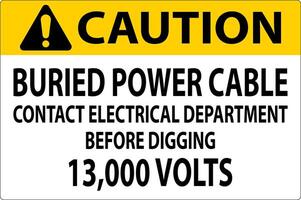 Caution Sign Buried Power Cable Contact Electrical Department Before Digging 13,000 Volts vector