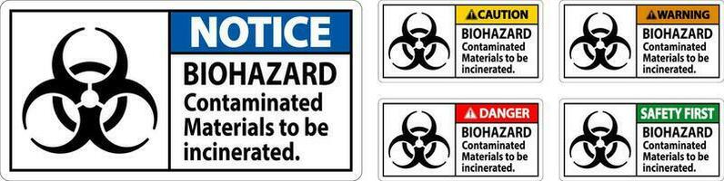 Biohazard Warning Label Biohazard Contaminated Materials To Be Incinerated vector