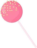 Pink Lollipop with sprinkles. Cute cake pops on stick. Party kids dessert. Stock vector illustration isolated on white background in flat style.