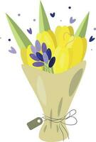 Yellow tulips, bouquet of flowers, vector illustration on a white background