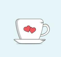 hermosa taza y amor plano diseño vector ilustración