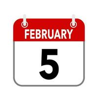 5 February, calendar date icon on white background. vector