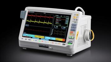 Close-up of monitoring equipment against patient in hospital. photo