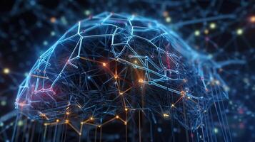 Abstract background with bright lights simulating neural connections on darkness. photo