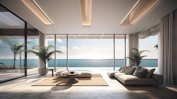View of room inside house with beach sand and sunny weather. photo