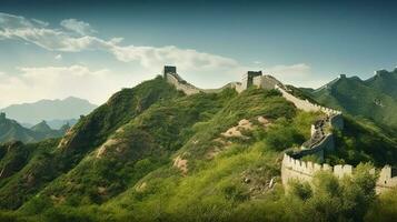 The great wall of china china digital art style painting horizontal. Generative Ai photo