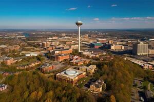 Aerial panorama of Knoxville, Tennessee skyline on a late sunny afternoon. Generative Ai photo