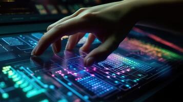 Computer code digital software technology and mobile phone application development. photo