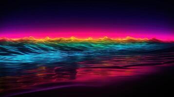 Neon purple sky over the sea. Generative Ai photo