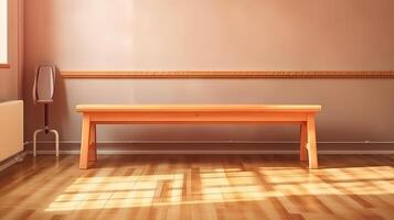 Gymnastics bench indoor of school room for physical exercise. photo