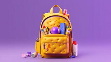 Flat lay of school essentials with backpack and calculator. photo