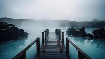 geotermia piscina en azul laguna en el mañana, Islandia. generativo ai foto