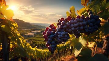 Grapes in vineyard landscape in transylvania. photo