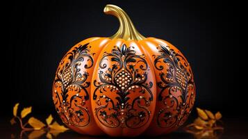 Pumpkin illustration in engraved vintage style. photo