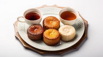 Gourmet dessert collection on cute macaroon tray. photo