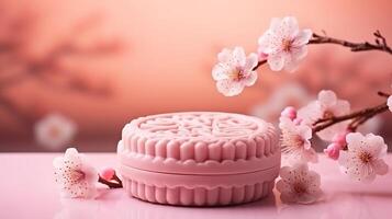 Beautiful traditional chinese new year pastry in form of shu cake. photo