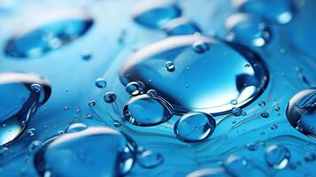 Abstract blue background with oil bubbles floating on water surface. photo