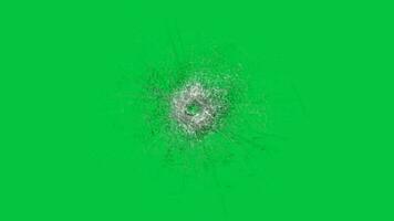 bala orifício vidro quebrado efeito animação isolado em verde tela fundo video