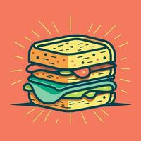 Vector of a colorful sandwich drawing on a vibrant pink background