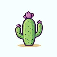 Vector of a vibrant green cactus with a beautiful pink flower blooming on top