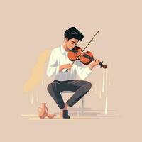 Vector of a man playing the violin in front of a textured wall