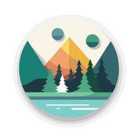 Vector of a serene landscape with majestic mountains and lush trees