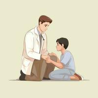 Vector of a doctor examining a boys hand with a stethoscope